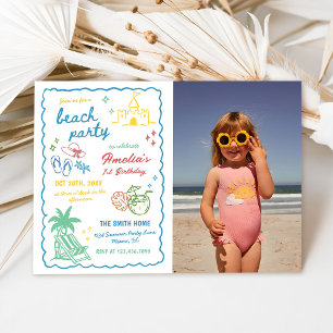 Invitation Photo de plage personnalisée de fun été dessiné à