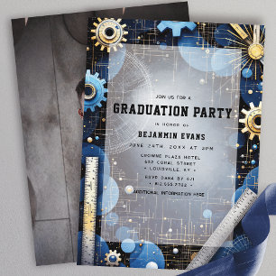 Invitation Photo de plan d'engrenages de fin d'études d'ingén
