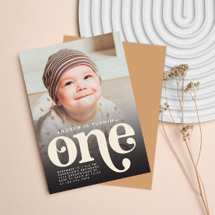 Invitation Photo de premier anniversaire Bohème minimaliste m