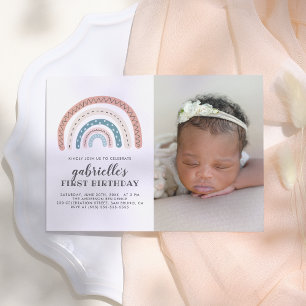 Invitation Photo de premier anniversaire d'une fille avec un