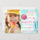 Invitation Photo de premier anniversaire fête de glace (Devant)