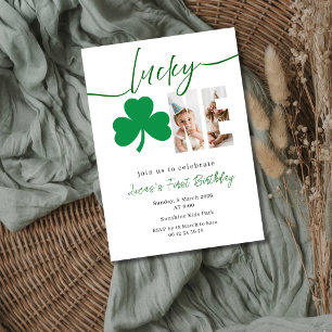Invitation Photo de premier anniversaire modifiable Lucky Sha