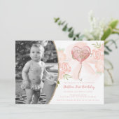Invitation photo de premier anniversaire rose flor (Debout devant)