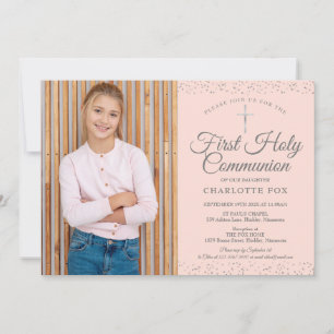 Invitation Photo de première communion Blush Pink Stardust