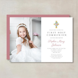 Invitation Photo de première communion de fille avec des pivo