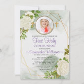Invitation Photo de première communion de la floraison blanch (Devant)