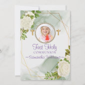 Invitation Photo de première communion de la floraison blanch (Dos)