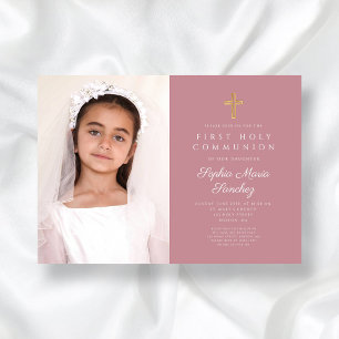 Invitation Photo de première communion d'une fille avec une c