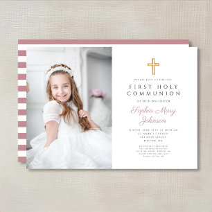 Invitation Photo de première communion d'une fille élégante a
