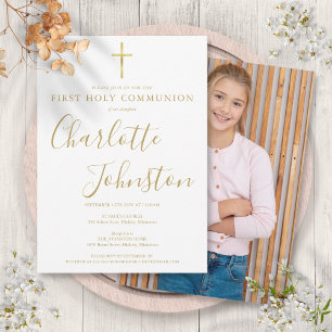 Invitation Photo de première communion moderne avec signature