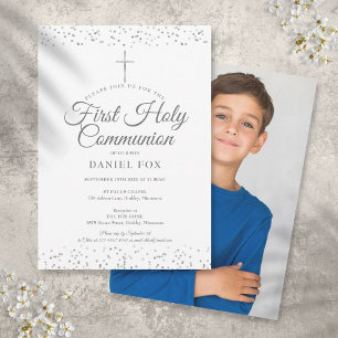 Invitation Photo de première communion Silver Stardust