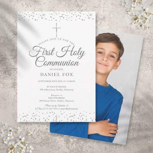 Invitation Photo de première communion Silver Stardust