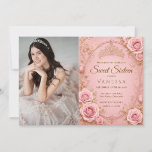 Invitation Photo de princesse rose sweet 16