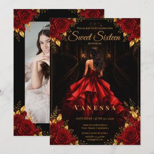 Invitation Photo de princesse Sweet 16 Rouge Or