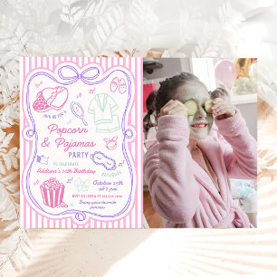 Invitation Photo de pyjama en popcorn pour anniversaire de so