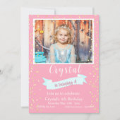 Invitation Photo de quatrième anniversaire rose et or (Devant)