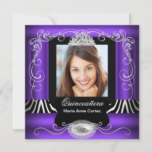 Invitation Photo de Quinceanera 15 ans Zèbre Violet
