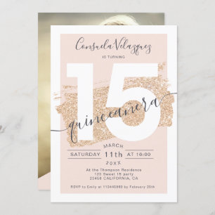Invitation photo de quinceanera à brosse à parties scintillan
