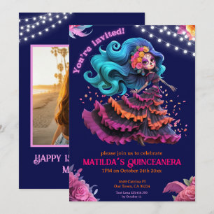 Invitation Photo de Quinceañera Catrina pour la Fête des Mort