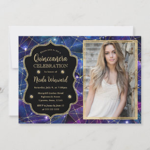 Invitation Photo de Quinceañera de la galaxie cristal minuit