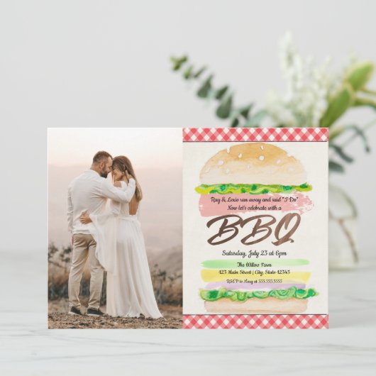 Invitation photo de réception de mariage BBQ (Debout devant)