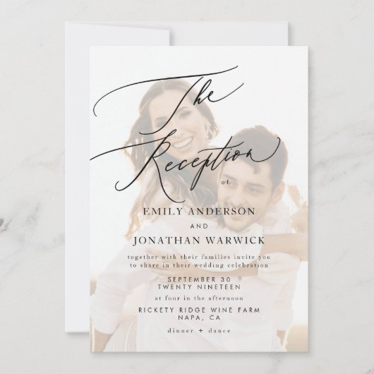Invitation Photo de réception de mariage simple blanc moderne (Devant)