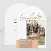 Invitation Photo de remise de diplôme avec écriture Gold tend (Devant / Derrière)