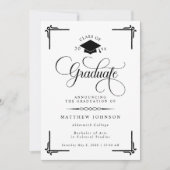 Invitation Photo de remise de diplôme classique noir et blanc (Devant)