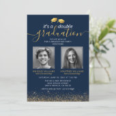 Invitation Photo de remise de diplôme conjointe élégante bleu (Debout devant)