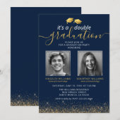 Invitation Photo de remise de diplôme conjointe élégante bleu (Devant / Derrière)