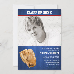 Invitation Photo de remise de diplôme de baseball bleu rouge