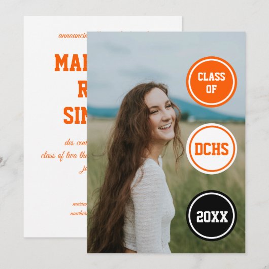 Invitation Photo de remise des diplômes Cercles orange (Devant / Derrière)