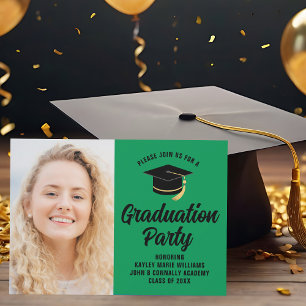 Invitation Photo de remise des diplômes noir et vert 2026 Fêt