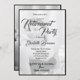 Invitation Photo de retraite Élégant noir et blanc élégant