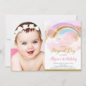 Invitation Photo de rose de pastels d'arc-en-ciel et de fête (Devant)