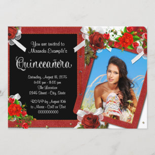 Invitation Photo de Rose Rouge Quinceanera