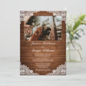 Invitation Photo de Rustic Wood & White Lace Wedding (Debout devant)