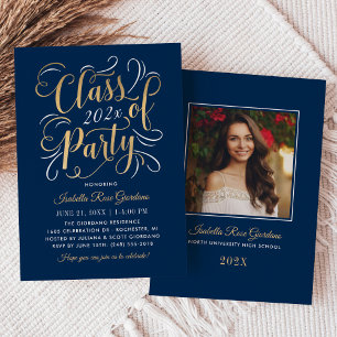 Invitation Photo de scénario de fête de la promotion Gold Nav