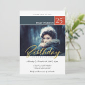 INVITATION PHOTO DE SCRIPT BRUSH MODERNE À TOUT ÂGE ANNIVERSA (Debout devant)