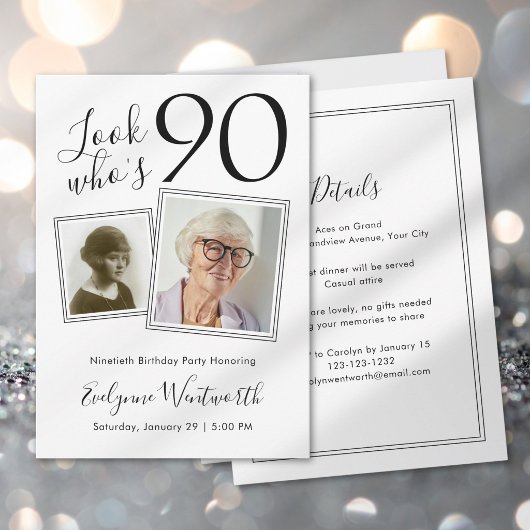 Invitation Photo de script minimal élégant pour 90e anniversa