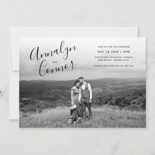 Invitation Photo de script minimal | Mariage monochrome moder (Devant)