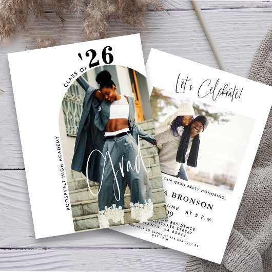 Invitation Photo de script moderne 2024 Minimalist Grad Party