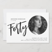 Invitation Photo de script moderne 40e anniversaire noir et b (Devant)