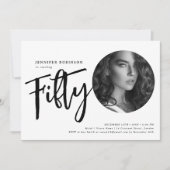 Invitation Photo de script moderne 50e anniversaire noir et b (Devant)