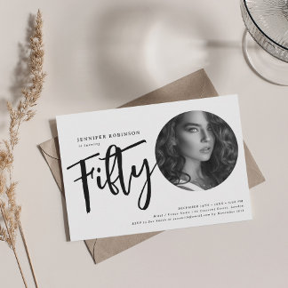 Invitation Photo de script moderne 50e anniversaire noir et b