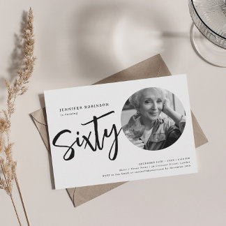 Invitation Photo de script moderne 60e anniversaire noir et b