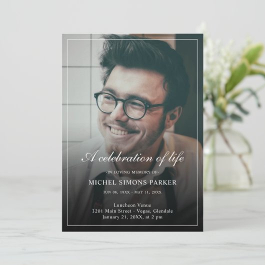 Invitation Photo de script moderne Célébration des funéraille (Debout devant)