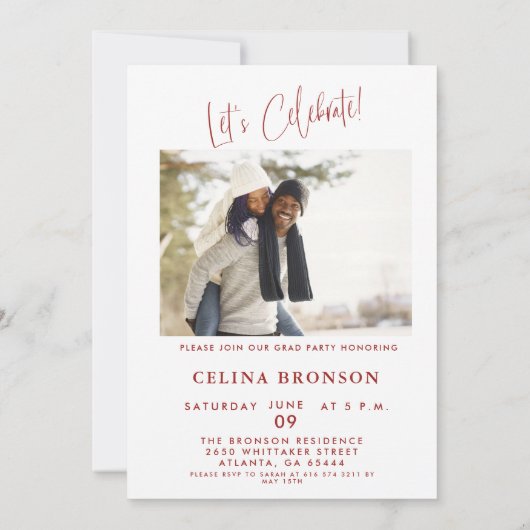 Invitation Photo de script moderne chic 2024 Minimal Grad Par (Dos)
