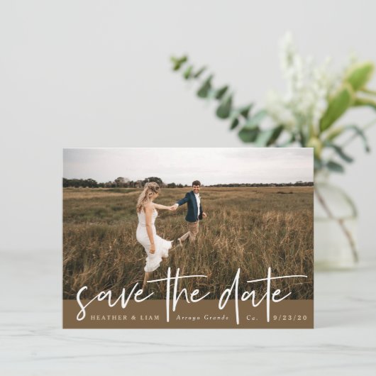 Invitation Photo De Script Moderne Enregistrer La Date (Debout devant)