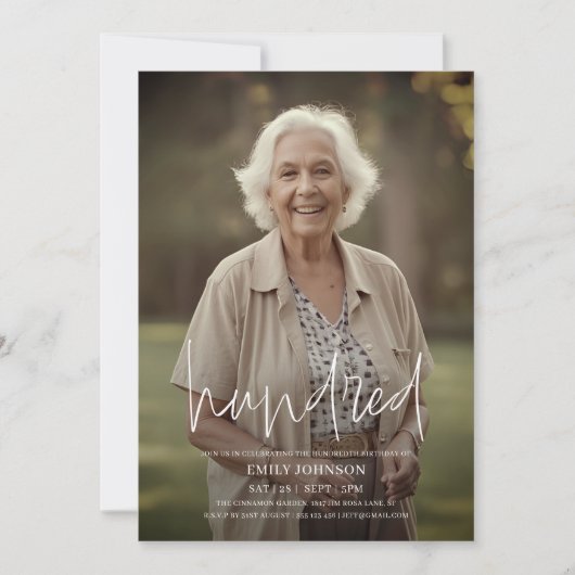 Invitation Photo de script moderne minimal 100e anniversaire (Devant)